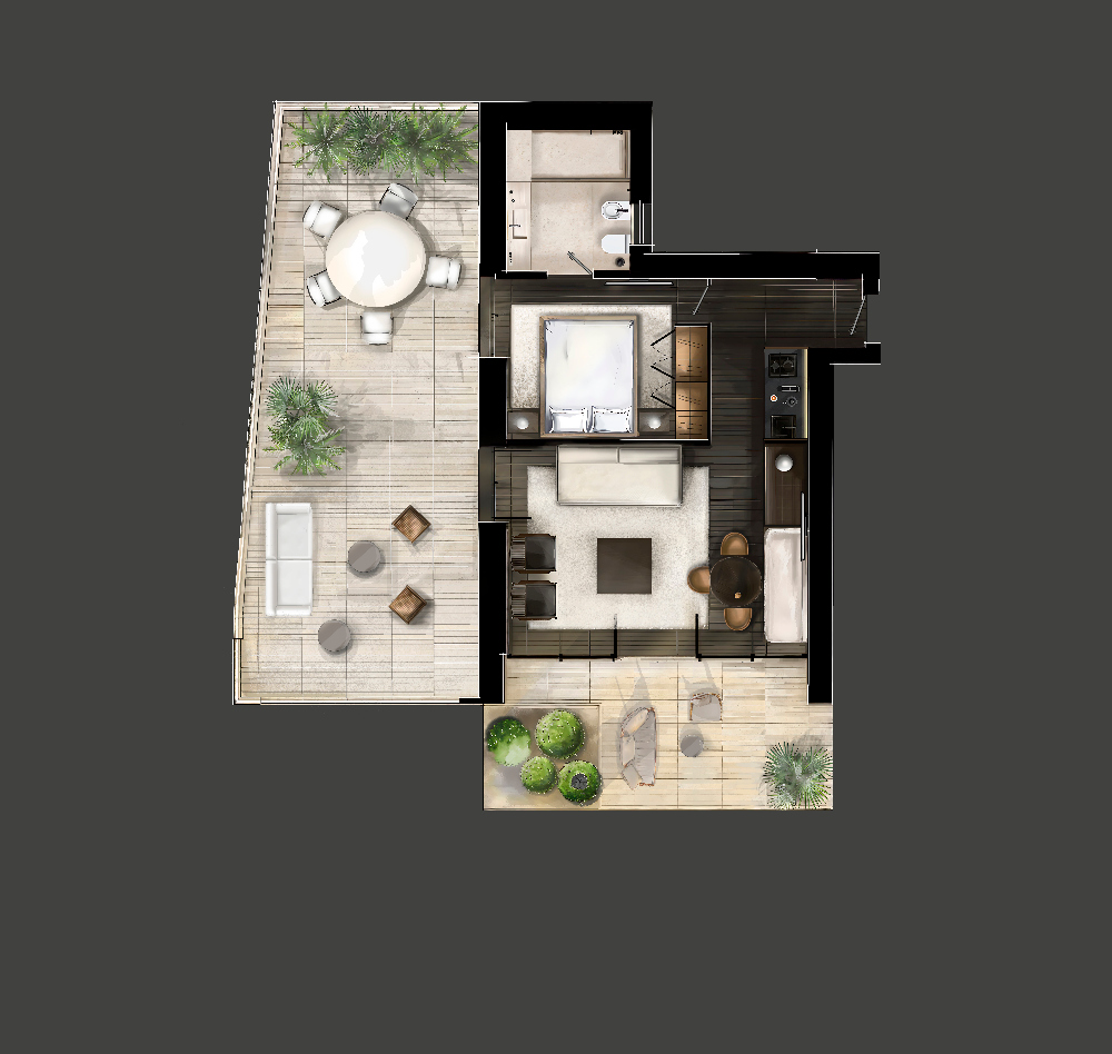 One Bedroom with Big Terrace Layout